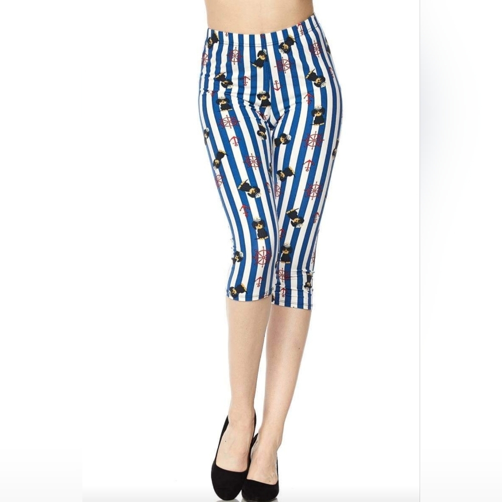 Blue and White Striped Sailor Pup legging style Capri's TC 16-22